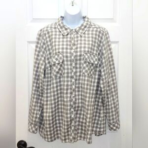 Croft & Barrow / Women's Gray & White Plaid Flannel Shirt / Size 2X